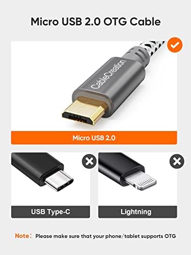 CableComeriation [2-Pack] Micro USB זכר ל- USB מתאם OTG קלוע USB 0.15 מ ', USB2.0 מיקרו USB זכר לנקבה USB עבור USB 2.0 מיקרו USB טלפונים חכמים עם פונקציה OTG, 6 אינץ'/חלל אפור